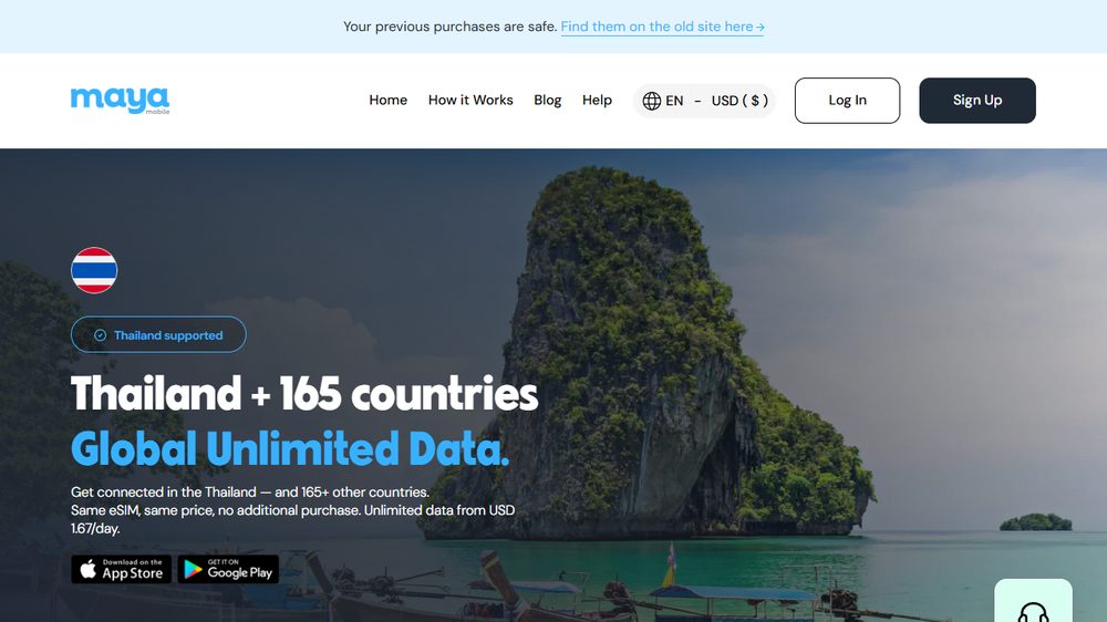 Maya Mobile Thailand eSIM page, first screen